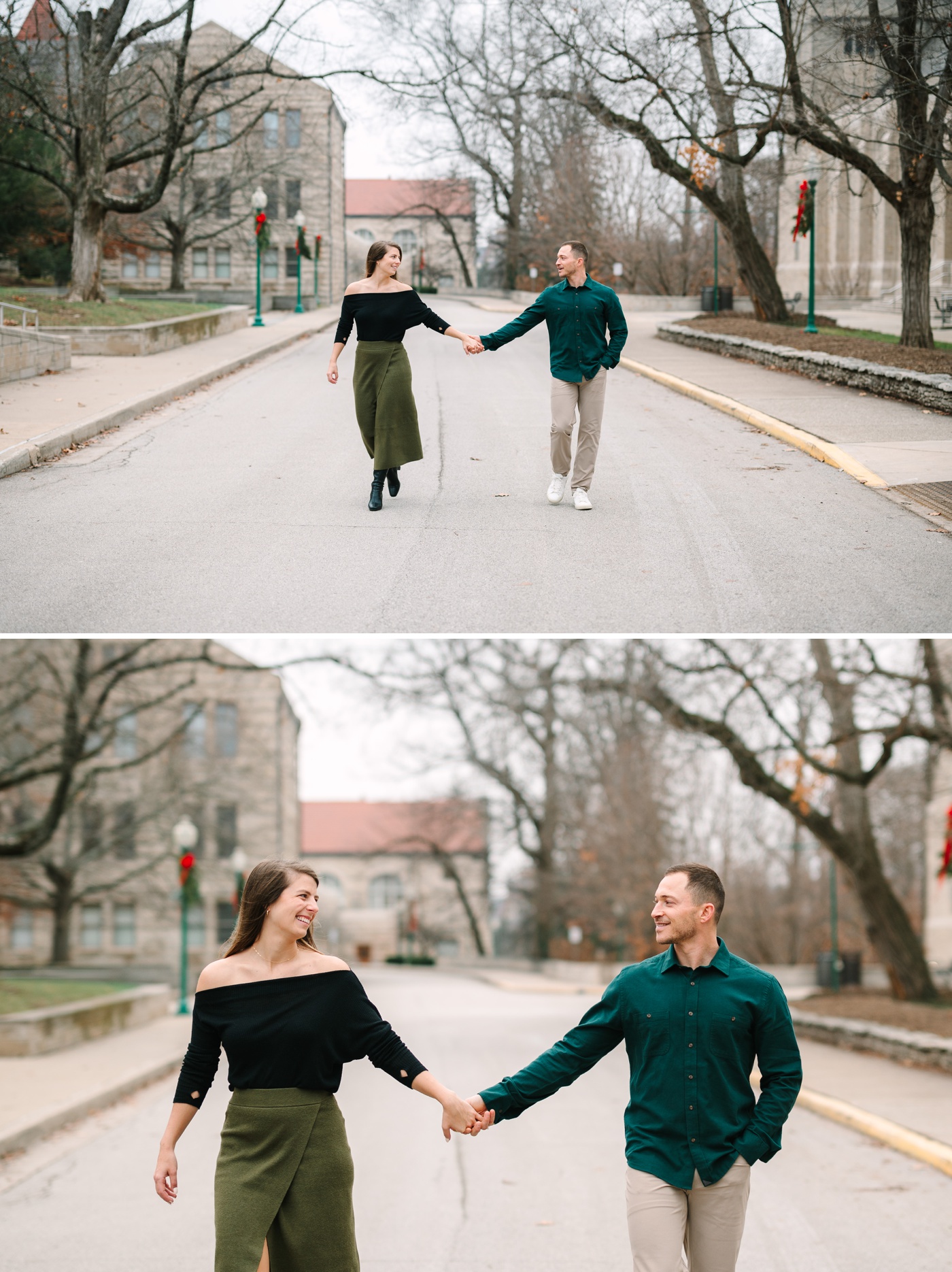 Christmas engagement session at Indiana University Bloomington