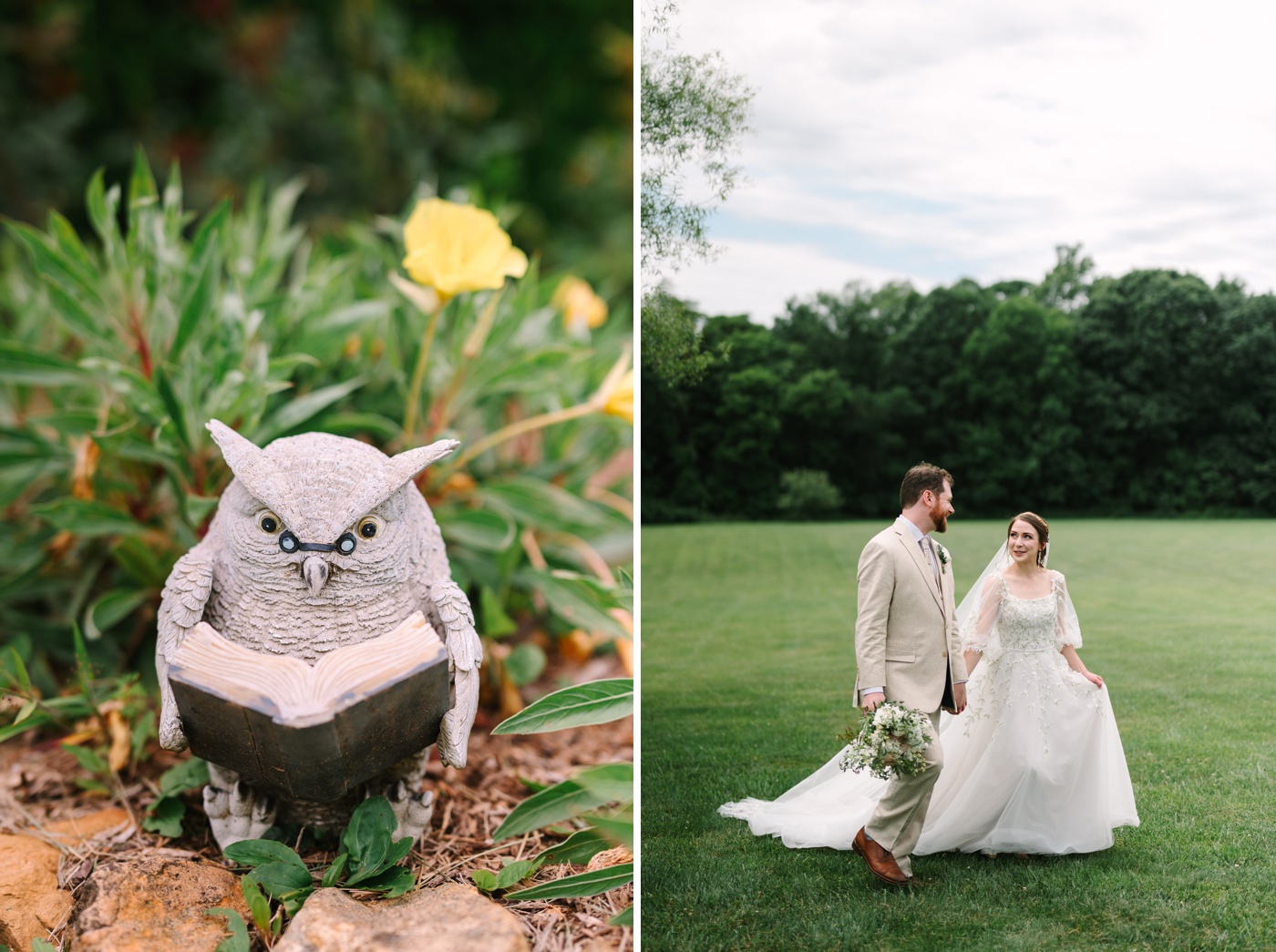 Bride and groom walking in the grounds at Clayshire Castle