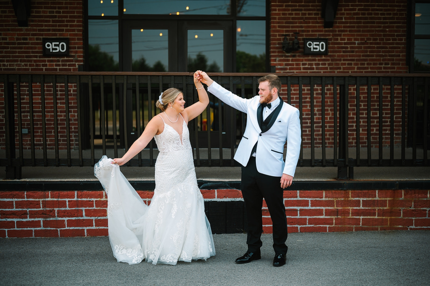bride and groom outside of Biltwell Event Center
