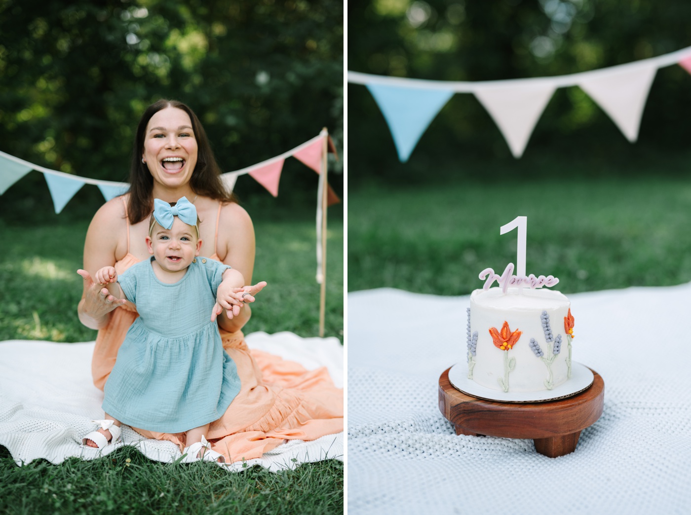 Wildflower smash cake for one year photo session