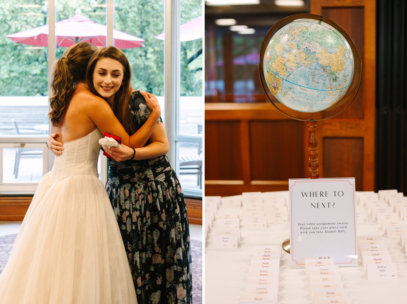 Travel-inspired escort card table with globe