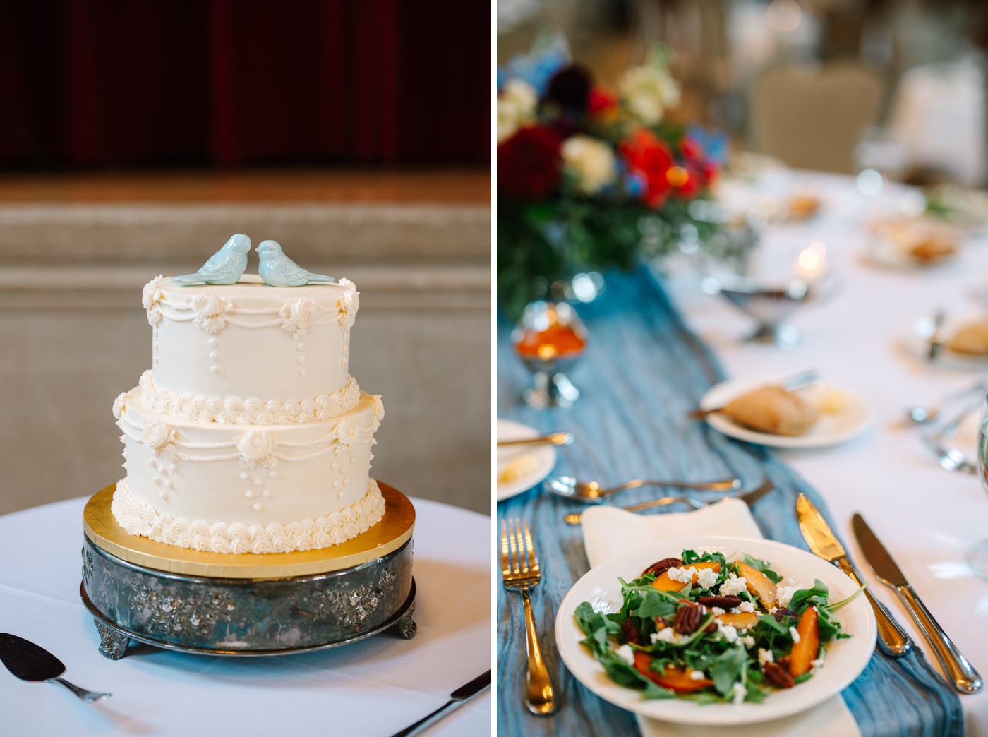 Wedding cake with ceramic bluebirds topper
