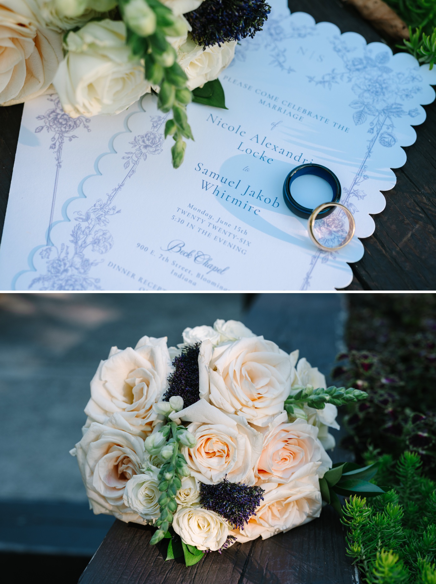 Bridal bouquet with ivory roses for a Bloomington wedding
