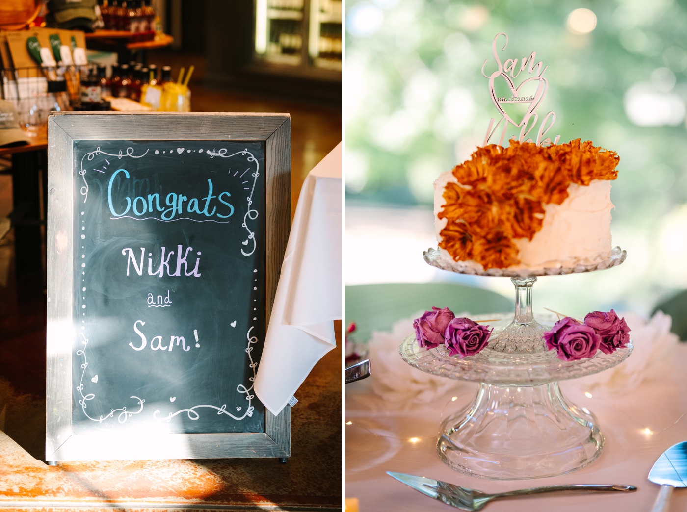 Chalkboard congratulations sign at an Oliver Winery wedding